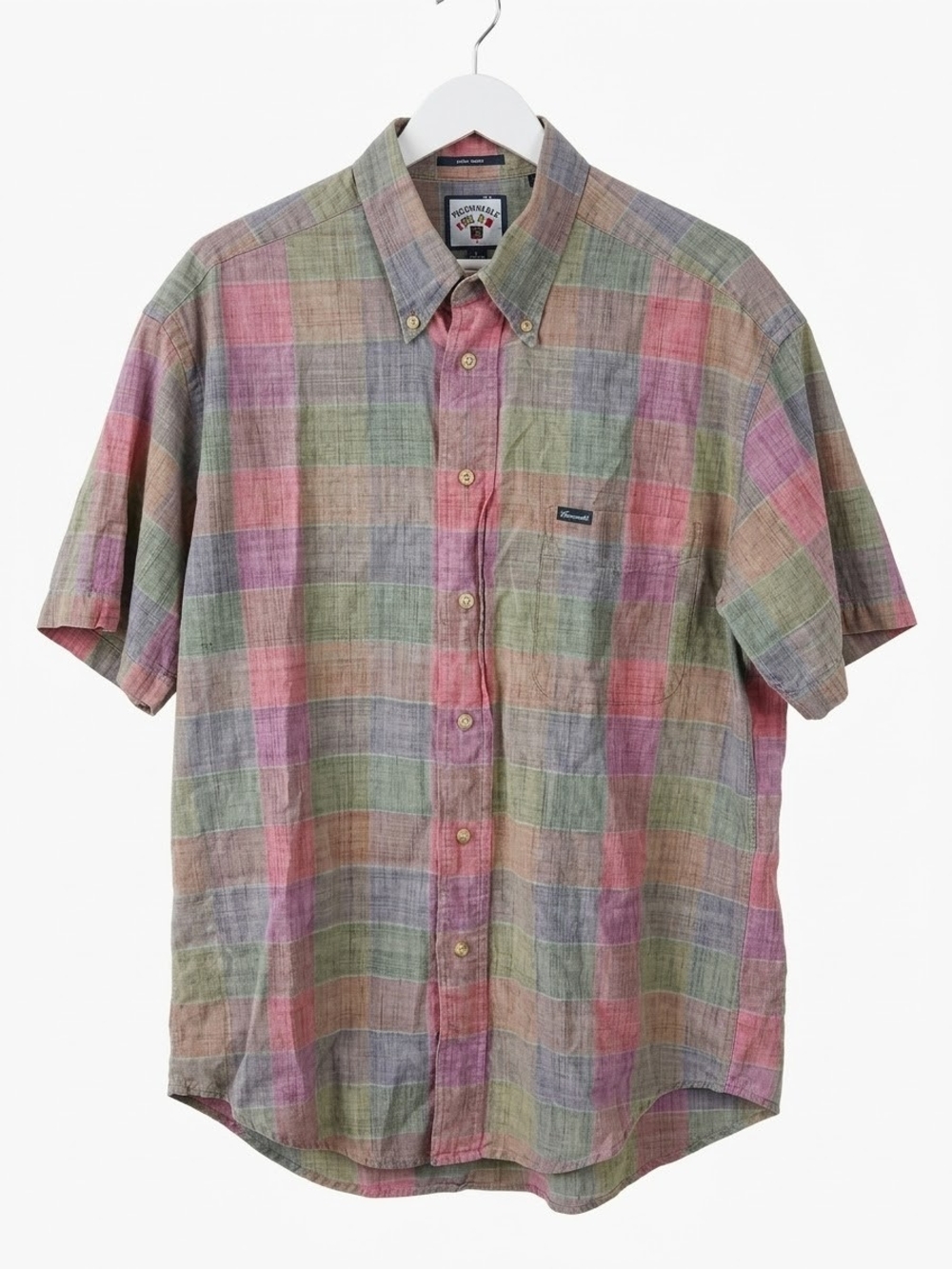Façonnable Men's Large Short -Sleeve Multi-Color Plaid Button-Down Shirt